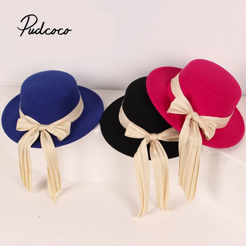 Детская длинная тканевая вязаная шапка с бантом ретро, в стиле "бини", однотонная рыбацкая кепка на осень-зиму для 4-6 лет, 8 цветов.