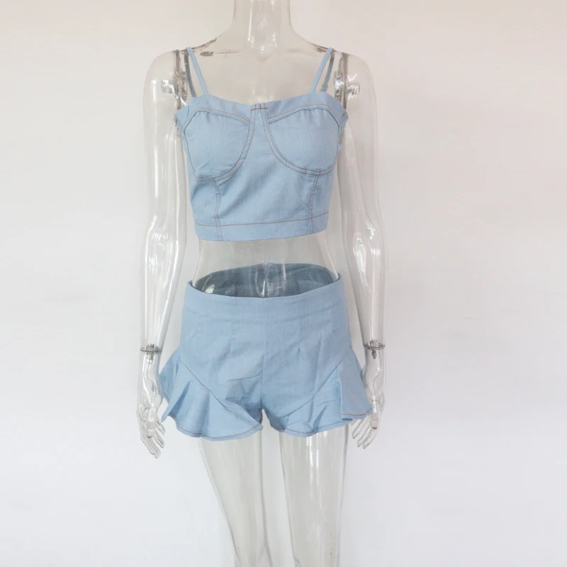 Beyprern подиумный Средний джинсовый топ на бретельках и шорты с Высокой Талией