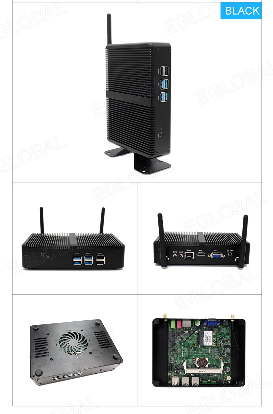 Eglobal дешевые безвентиляторные Мини ПК Windows 10 Pro Intel i5 7200U i3 7100U i7 4500U DDR4/DDR3 Barebone компьютер 4 K HTPC WiFi HDMI VGA