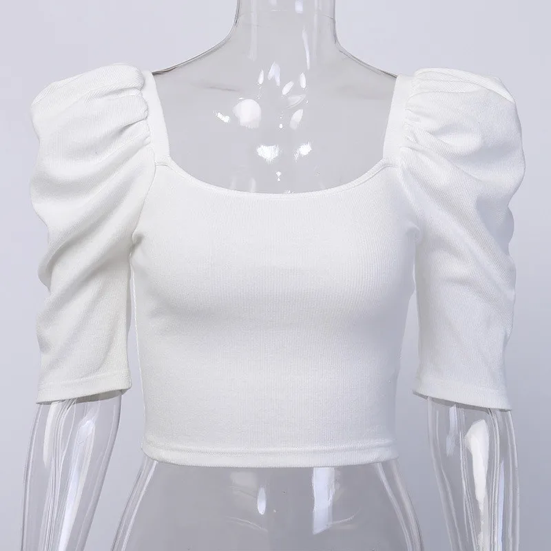 Укороченная женская рубашка CNYISHE с пышными рукавами укороченный топ