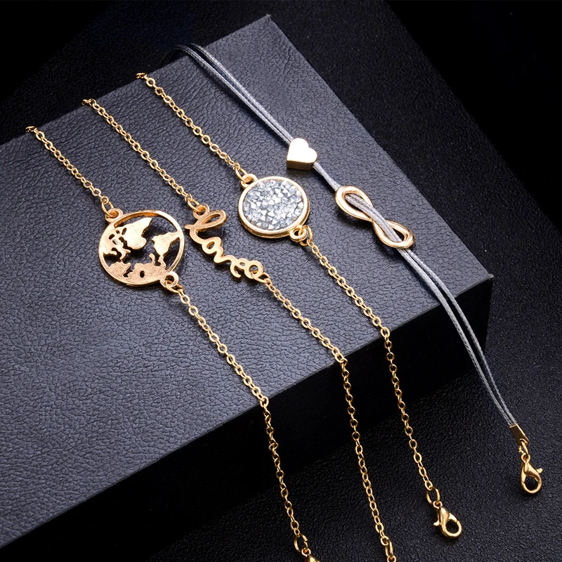 Панк черепаха Карта Сердце буква любовь хрустальные бусины цепь многослойная