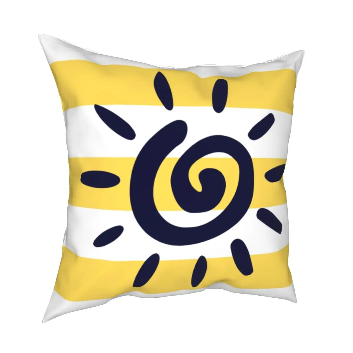

Navy Blue Spiral Sun On Mustard Yellow Stripes Pillowcase Printed Polyester Cushion Cover Decorative Pillow Case Cover Home 18''