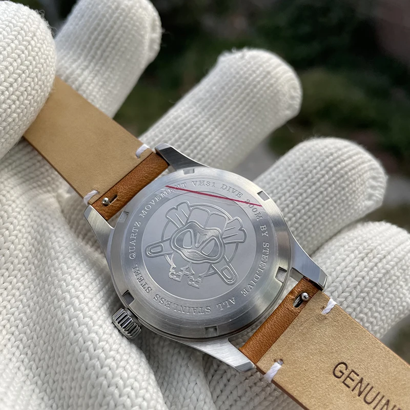 Часы-авиаторы Steeldive 39 мм кварцевый механизм военный простой модный стиль кожаный