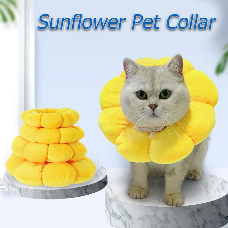 

Anti-Lick Elizabethan Collars Sunflower Shaped Pet Collar Pet Cats Wound Healing Protection Surgery Cat Recovery Collars New