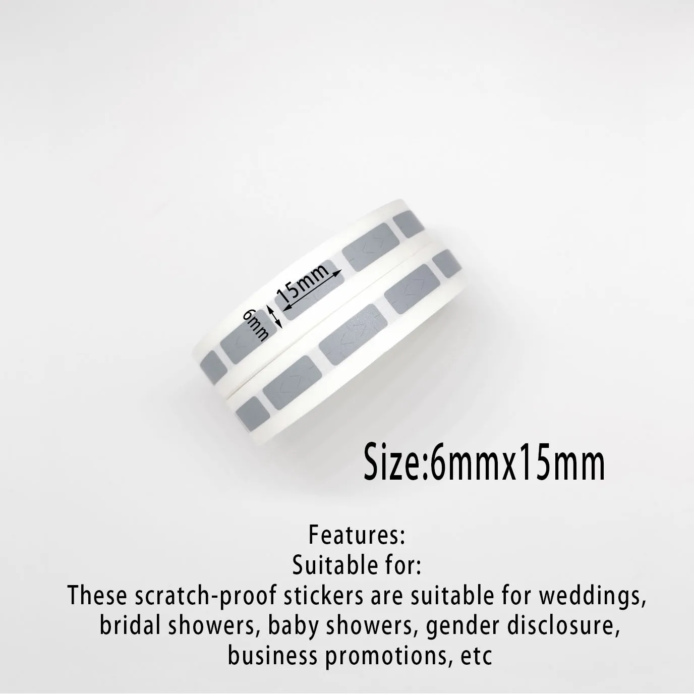 Шеньшиджи 1000 шт./Рулон Стирать наклейка 6x30 мм Этикетка Серая для обложки карты свадебной вечеринки, деловых акций и т.д.