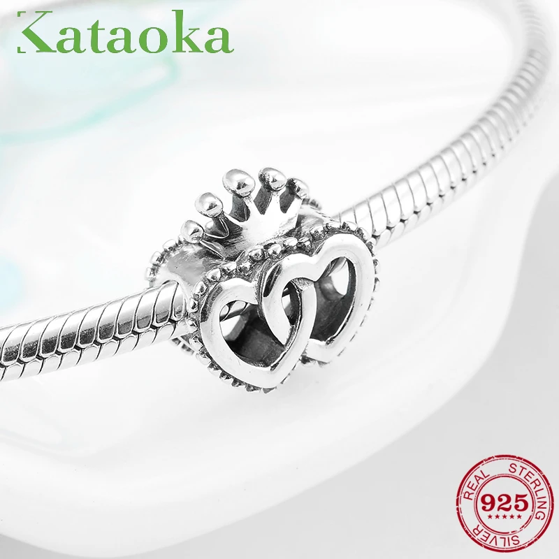 Бусины-шармы в форме сердца из серебра 925 пробы с короной | Украшения и аксессуары