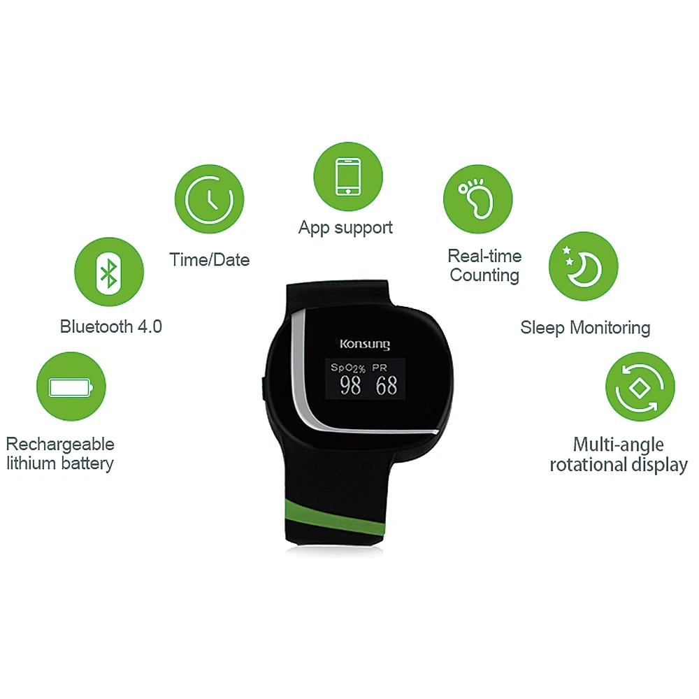 

Bluetooth 4.0 Smart Vibration Wrist Pulse Oximeter USB Charging Night Sleep Oxygen Test Report Apnea Oxygen Heart Rate Monitor