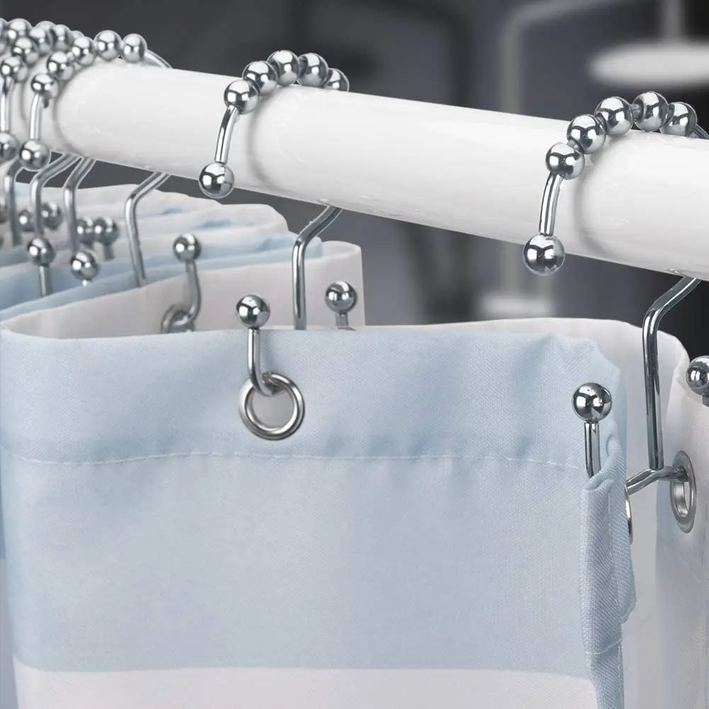 

12 pcs Shower Curtain Hooks Stainless Steel Curtain Hooks Bath Curtain Rollerball Shower Curtain Rings Hooks 5 Rollers Polished