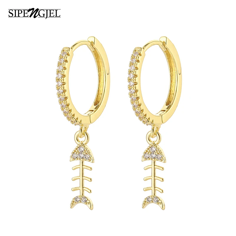 

Fashion Cubic zircon Cute Fish Gold Earrings Small Hoop Earrings For Women Girls Fashion Jewelry 2020