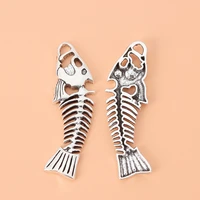20pcslot tibetan silver fish bone skeleton charms pendants for necklace jewelry making accessories 56x18mm