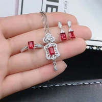 meibapj new style natural ruby gemstone fine wedding jewelry sets 925 silver earrings ring pendant necklace three piece suite
