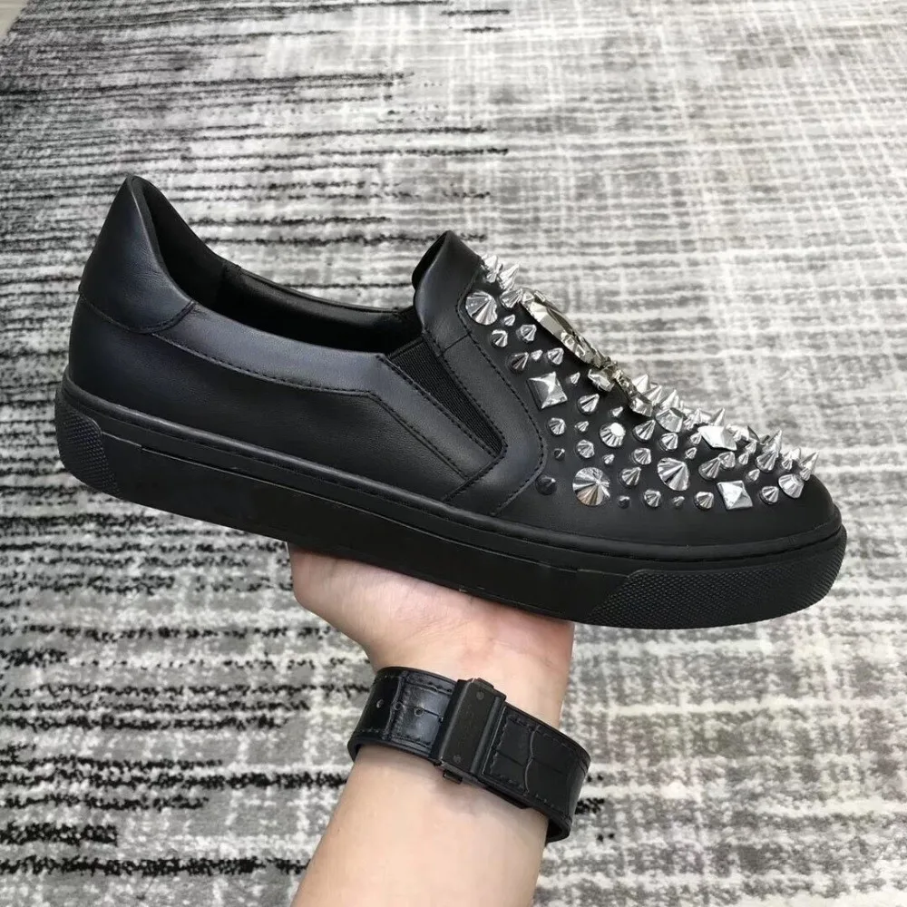 Роскошные дизайнерские модные брендовые шипы на плоской подошве кожаные мужские