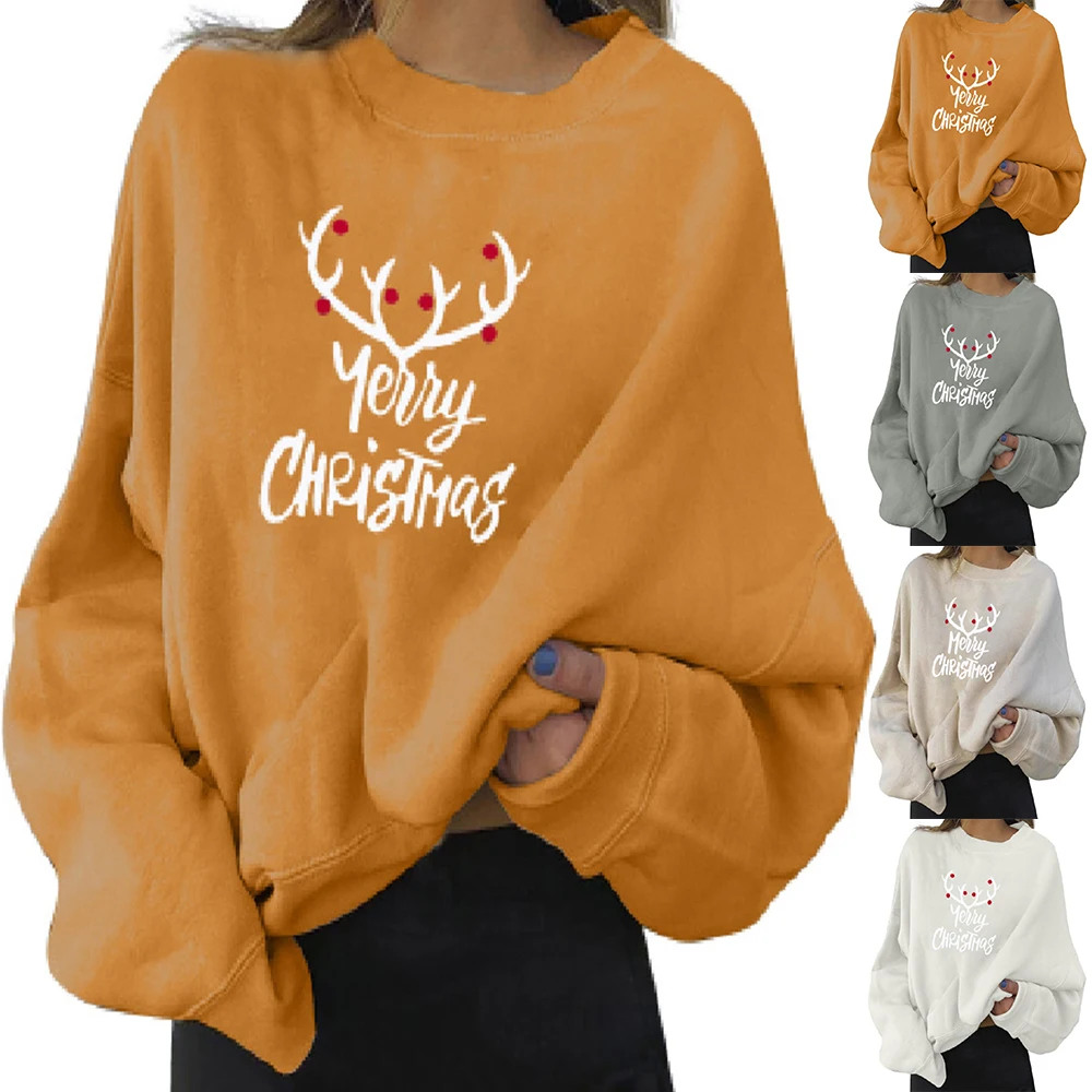 

Basic Sweatshirts Women's Christmas Parttern Long Sleeve Pullover Sweatshirts Xmas Printed Casual Loose Tops Harajuku Pullovers