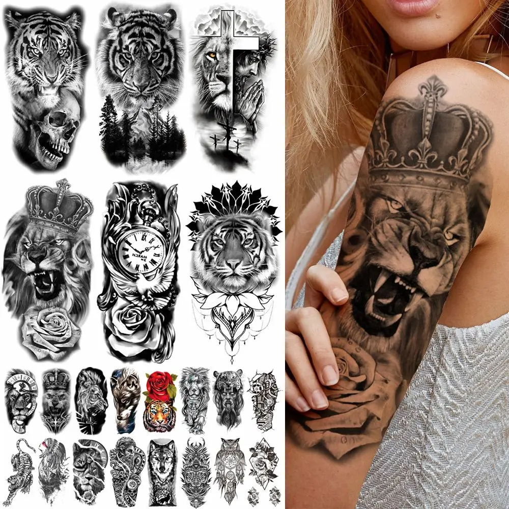 

Halloween 3D Skull Temporary Tattoos Sticker Women Men Pirate Captain Lion Warrior Evil Joker Gangster Fake Tattoo Stickers