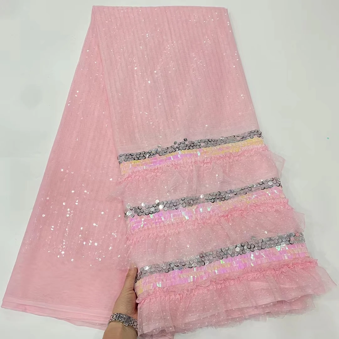 

Fabric with Sequins Factory Price Embroidered French Tulle Lace for Party/Wedding Dress EDPN96-1