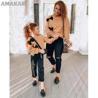 family matching hoodies spring autumn solid color parent child outfit bow decoration long sleeve round collar hoodie casual tops