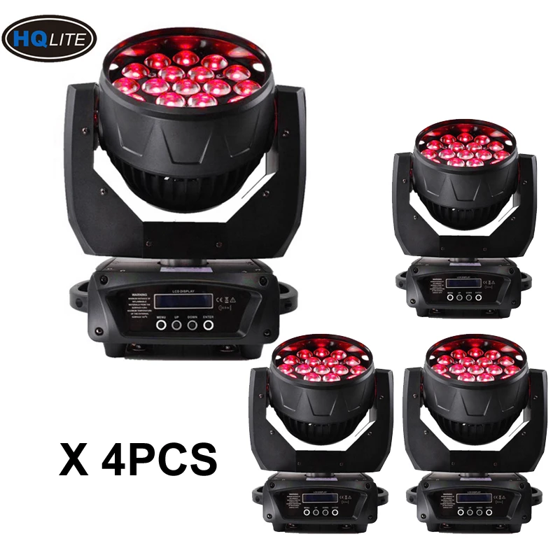 4 шт. светодиодный 19x12 Вт RGBW мыть светильник перемещение головы зум для сцены
