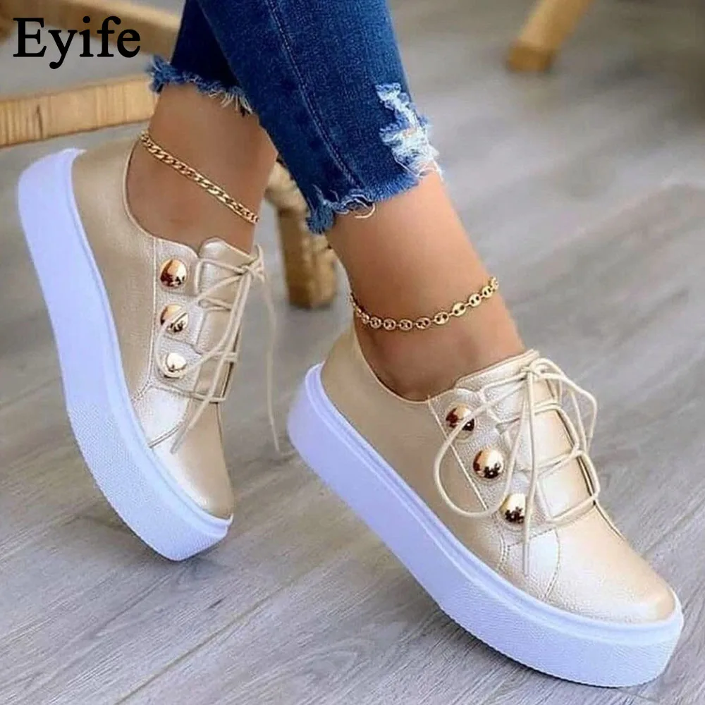 2021 Women's Trendy Sneakers Autumn New Round Toe Ladies Solid Comfortable Casual Shoes Outdoor Walking Running Sport Flats