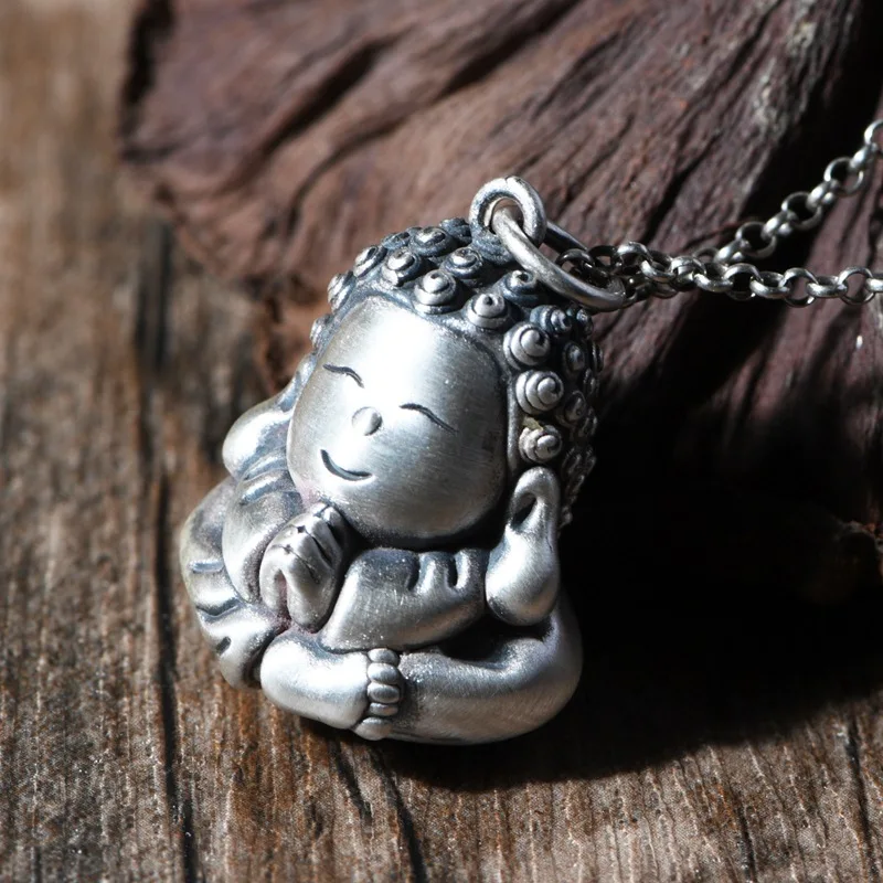 Новый однотонный ретро кулон из чистого серебра s990 с маленьким Буддой