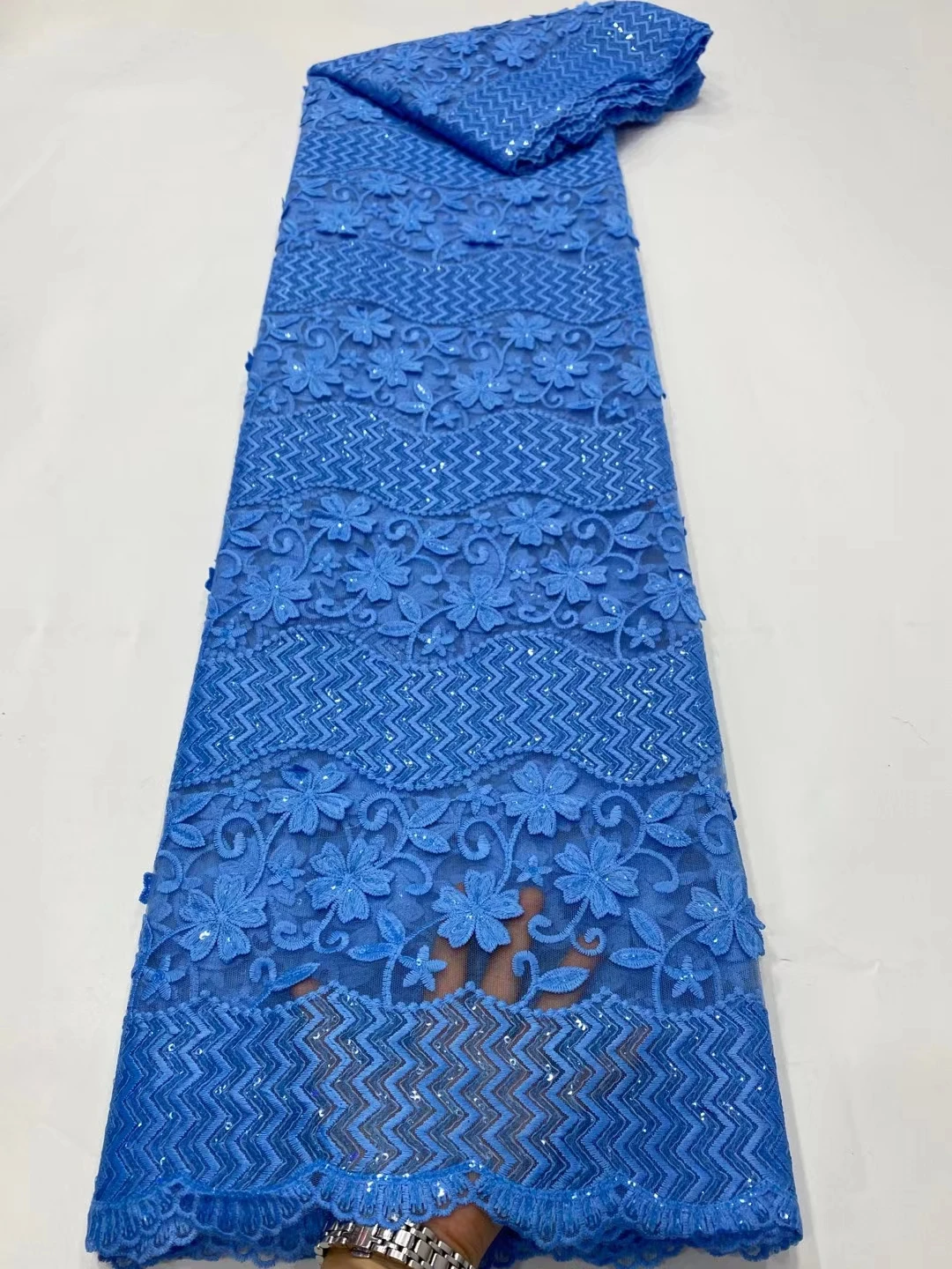 

Небесно-голубая французская Тюлевая кружевная ткань для леди ровное платье африканские блестки сетчатая кружевная ткань блестящее для сва...