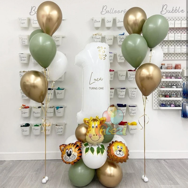 

26pcs Jungle Animal Balloons Chrome Metallic Latex Ballon 40inch White Number Globos Birthday Party Baby Shower Decor Kids