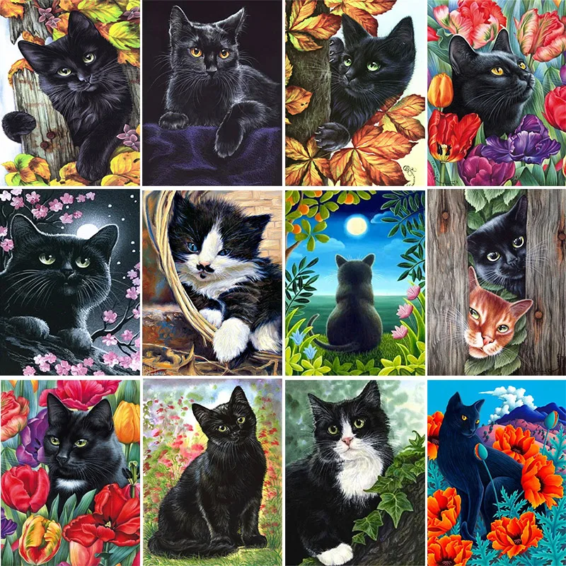 

Diamond Painting 5D DIY Black Cat Cross Stitch Embroidery Mosaic Handmade Full Square Round Drill Wall Decor Craft Gift