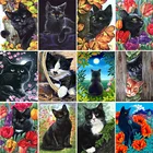 Алмазная 5D картина сделай сам, вышивка крестиком с черным котом, мозаика ручной работы, полноразмерная, круглая вышивка, украшение на стену, подарок