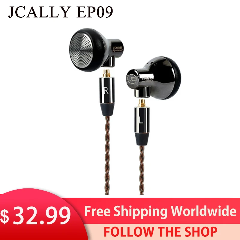 

JCALLY EP09 Dynamic in Ear Earphones Oxygen Free Copper Silver Plated Earbuds Wired Headphones High Purity OFC Headset