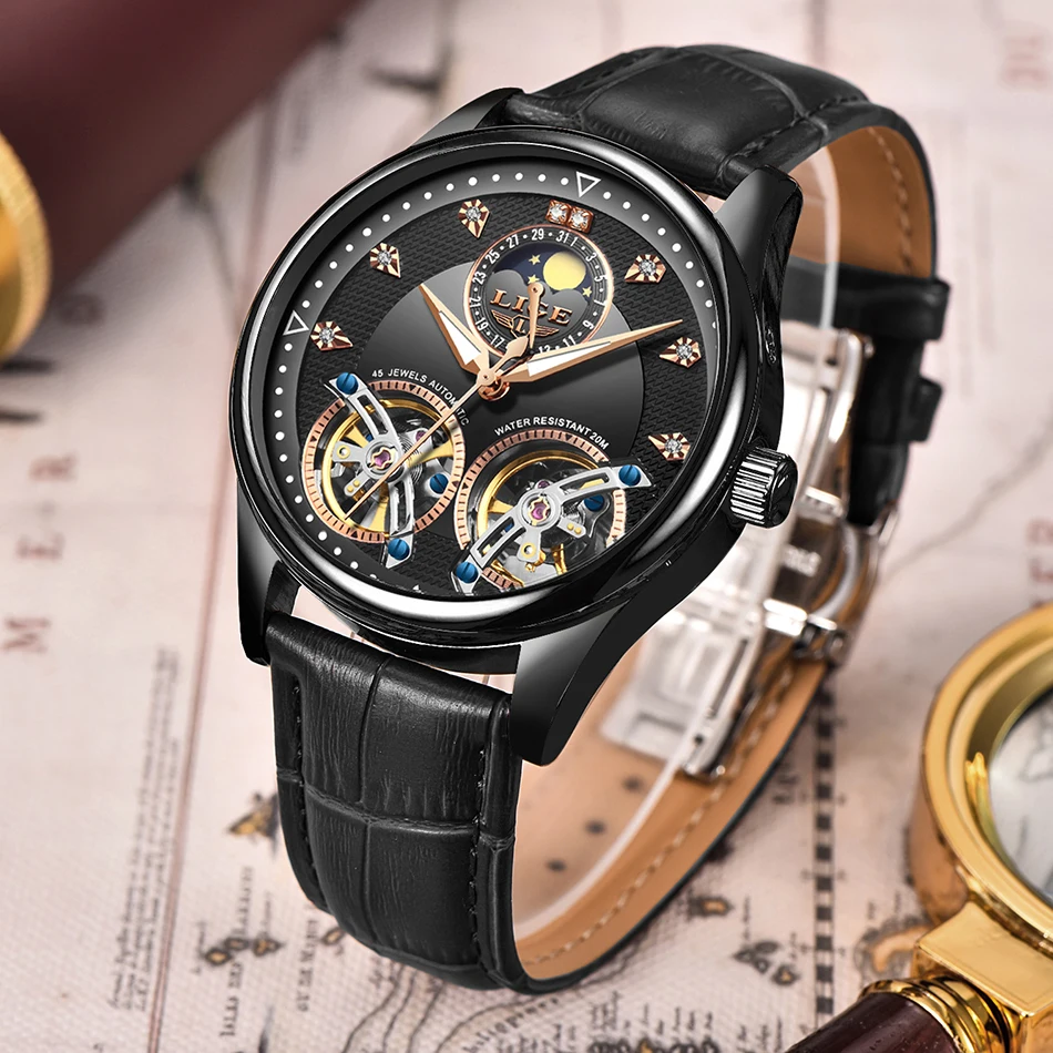 Часы наручные LIGE Мужские автоматические модные деловые спортивные с двойным