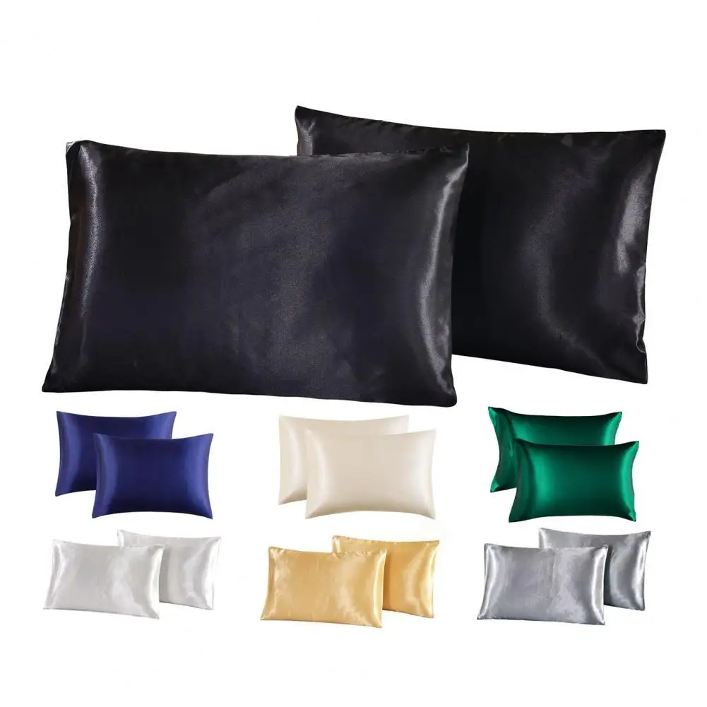 

2Pcs Pillow Case Breathable Cloth Skin-friendly Lightweight Imitation Silk Throw Pillow Cover for Bedroom