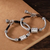 bastiee bracelet silver 999 jewelry bracelets women men buddhism six syllable mantra heart sutra hmong handmade braided rope