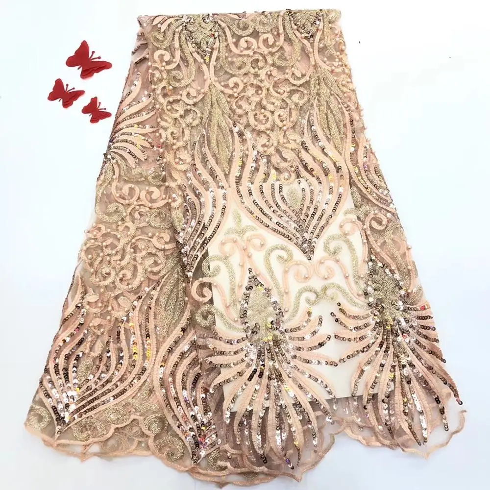 

SUNNY 2019New style French net lace fabric african lace With Beads and sequins fabric Used for Party wedding dress