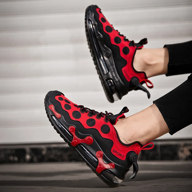 

New Platform Men Air Cushion Sneakers Thick Sole Running Shoes Height Increasing Red Chunky Women Shoes Outdoors Walking Shoes