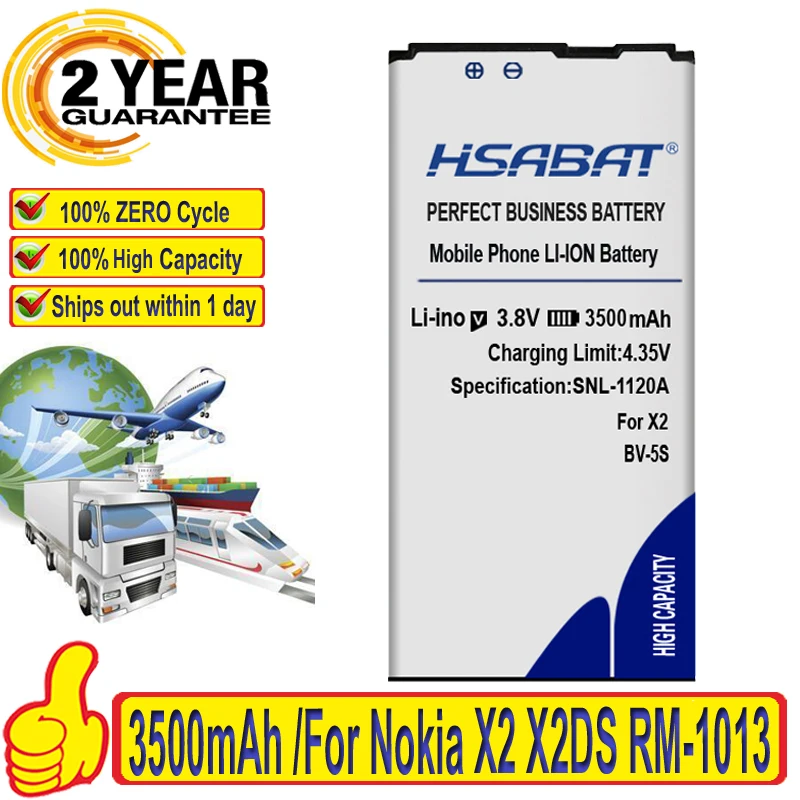 Литийионный аккумулятор HSABAT для Nokia X2 X2DS RM-1013 1013 X + Plus 3500 мА · ч BV 5S BV-5S бесплатная