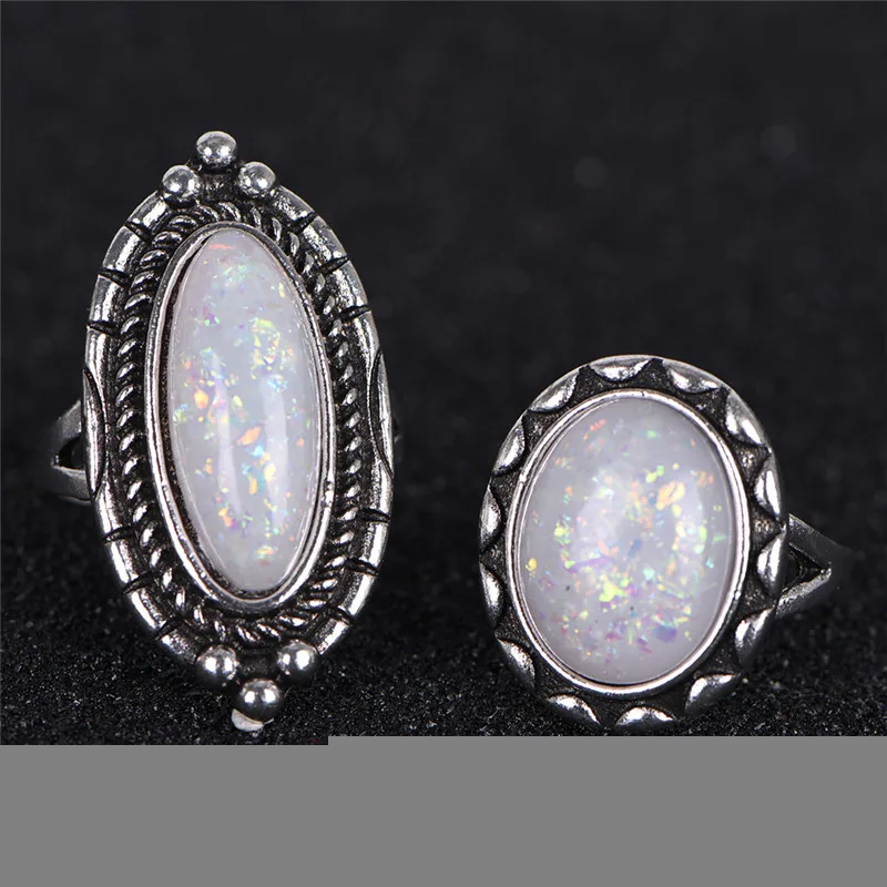 8 шт./Se винтажный огненный опал кольцо набор для женщин бохо античный цвет сердце