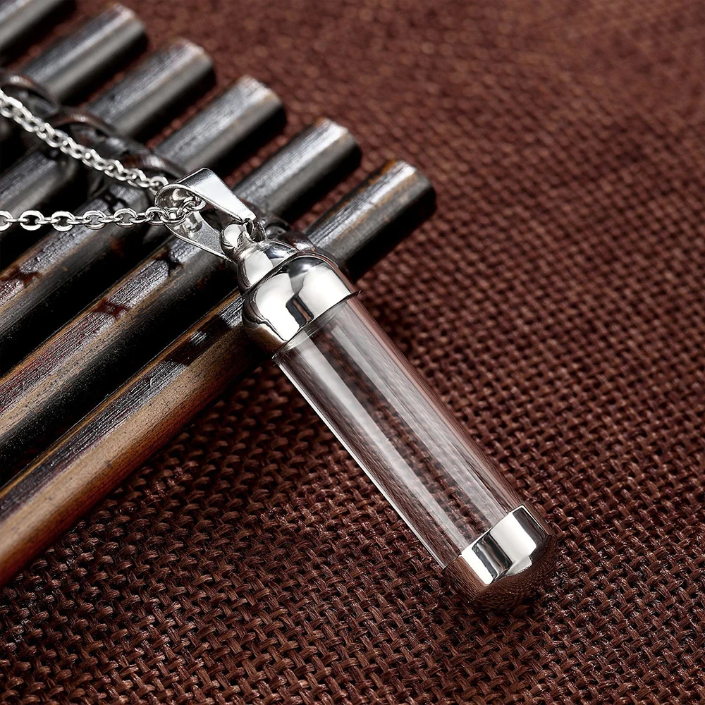 Stainless Steel Openable Glass Bottle Tube Pendant Vial Necklace Memorial Flowers Ash Urn Cremation Pet Urn Jewelry