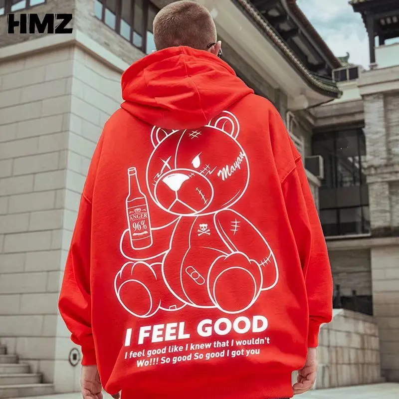 

HMZ 2021 Hip Hop Hoodies Streetwear Harajuku Pullover Cartoon Printed Hoodie Pocket Cotton Fleece Pullover Hooded Sweatshirt Men