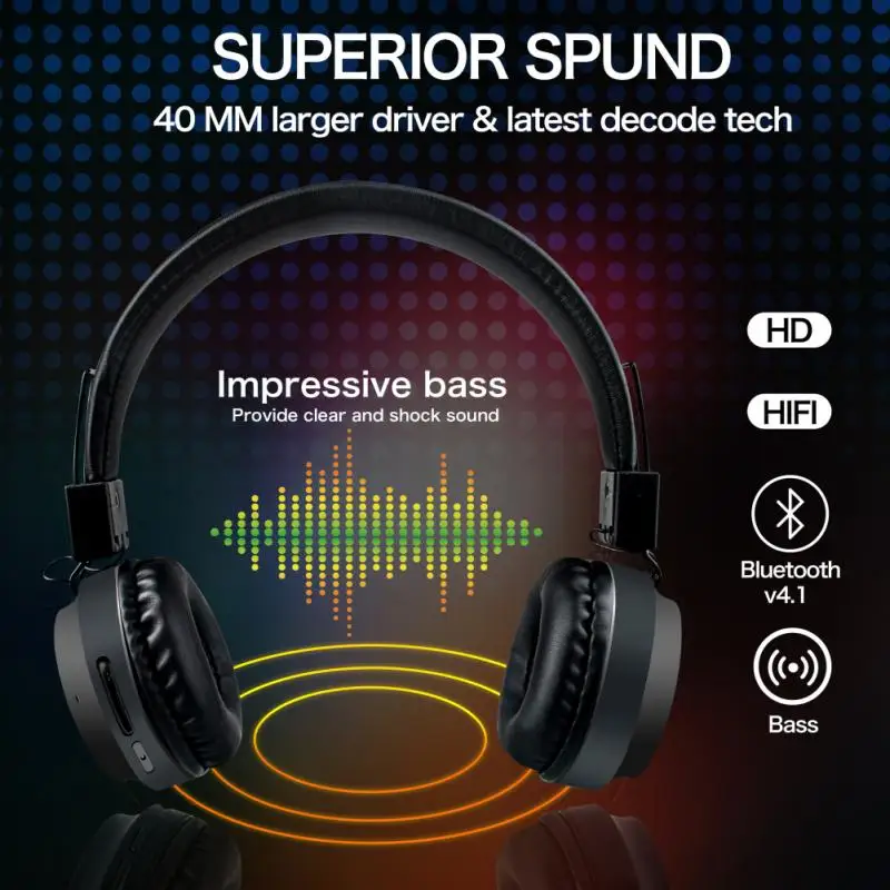 Bluetooth 5.0 Headphones Wireless Headset Foldable LED Light Stereo Gaming Earphone With Mic For Iphone Xiaomi PC | Электроника