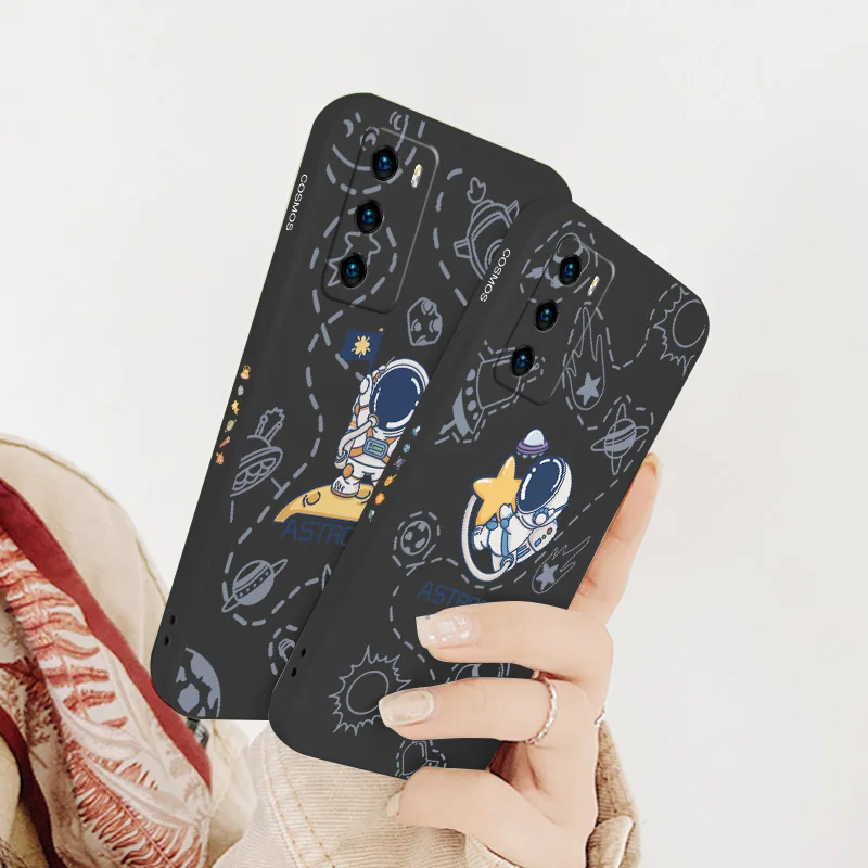 

Astronaut Square Silicone Case For Huawei P40 P30 P20 Pro Lite Mate 40 30 20 Pro Lite P Smart 2021 Y7A Soft Phone Cover Case