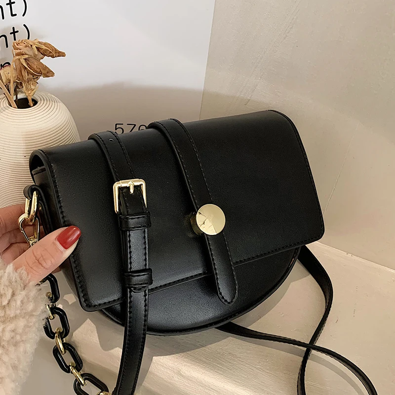 

Retro PU Leather Saddle Bag Women Handbag 2021 Fashion Trend Branded Messenger Bag Crossbody Bag