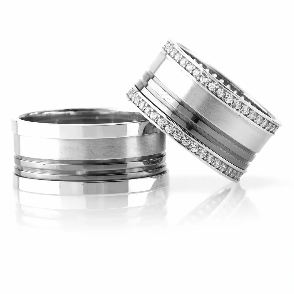 

Double Line Design 925 Sterling Silver Couple Wedding Rings