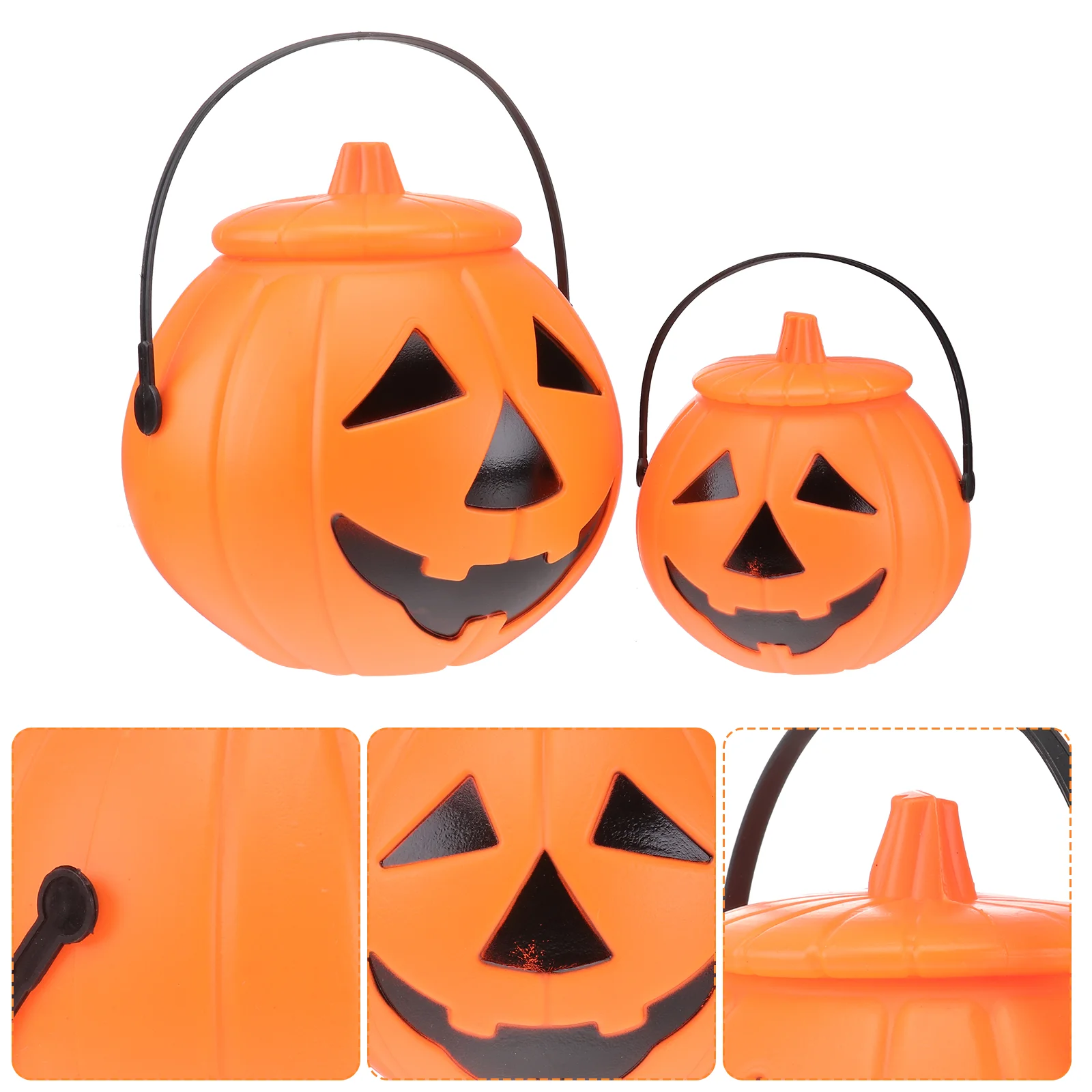 

2pcs Festival Pumpkin Shaped Bucket Candy Gift Holder Buckets With Lid Glowing Hand Strap Cover Portable Bucket