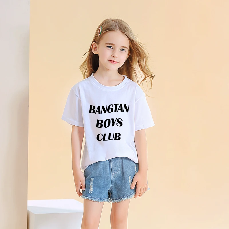 

BANGTAN BOYS CLUB Letter Printed T-Shirts Bangtan Boys Short Sleeve Summer Children Cotton Tops Casual Girls Korean Tees Clothes