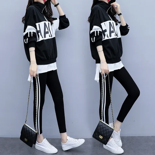 

5xl Plus Size Two Piece Outfits Casual Tracksuit Women Black Korean Set Letter Woman Clothes Large Women's Tracksuits Pant Set