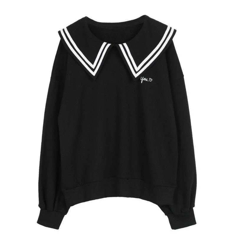 

Kawaii Hoodie Women Sailor Collar Sweatshirt Japanese Streetwear 2021 Fashion Long Sleeve Top Soft Girl Crewneck Casual BF