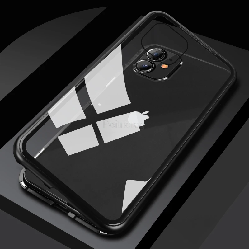 Black Magnetic Adsorption Metal Case For iPhone 11 Pro X XS Max Tempered Glass Back Magnet Cover For iPhone 6 6s 7 8 Plus 11Pro Cover - Цвет: Black