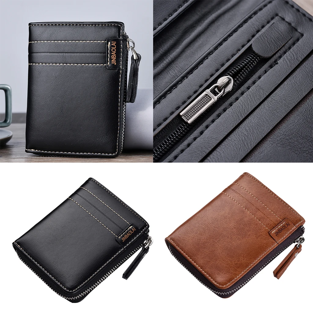 

Men's Wallet PU Leather Zipper Around Wallet Vintage Portable Bifold Purse