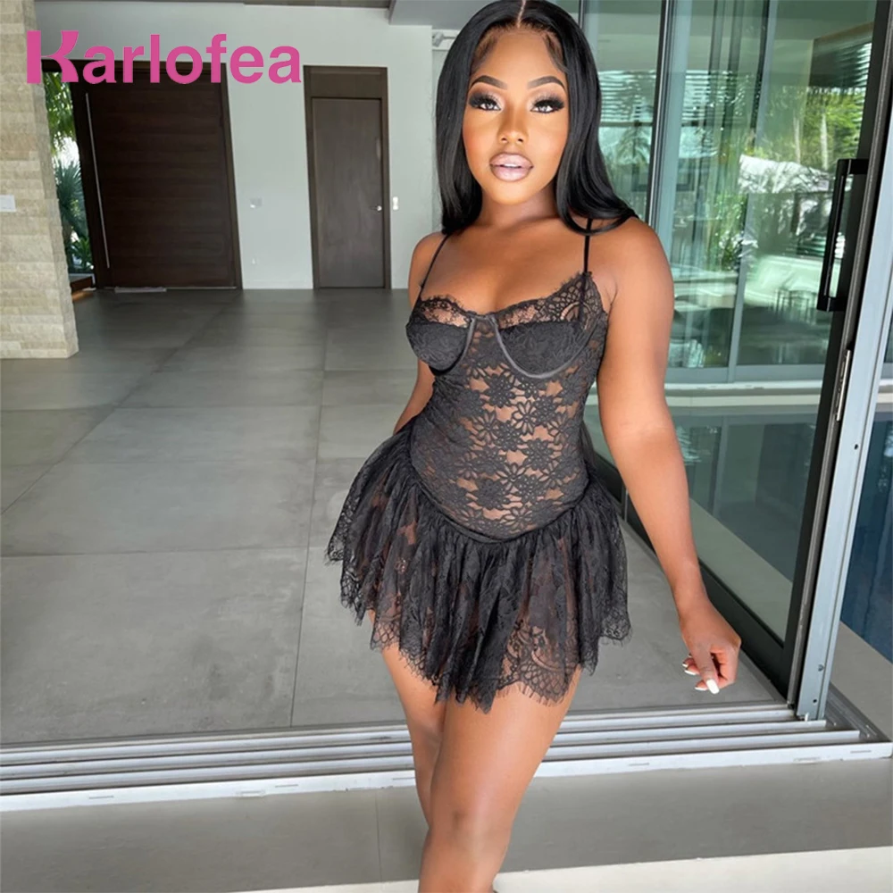 Karlofea новые Ажурные кружевные мини-платья для женщин Одежда ночного клуба одежда
