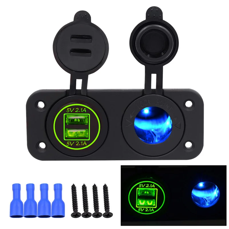

4.2A Green Dual Aperture Dual USB Mobile Phone Charger Car Cigarette Lighter Holder And Electric Universal Adapter With Light