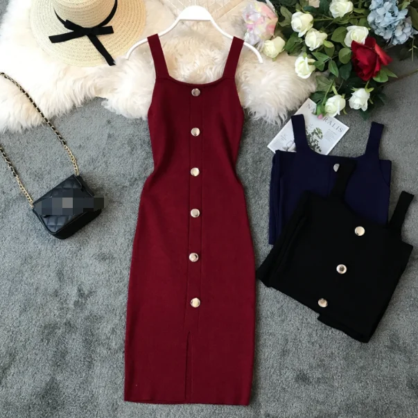 Летнее платье Для женщин однотонные Вязание хлопок с открытой спиной тонкий